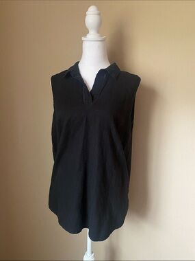 Vintage Joan Rivers Black Sleeveless Linen Tunic Top Large